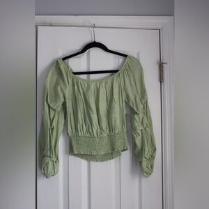 Light Green Smocked Off-Shoulder Women's Top
